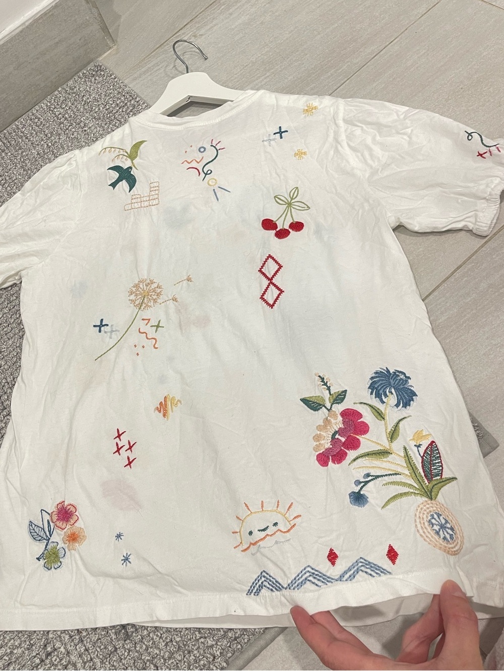 Johnny Was Cleo Short Puff Sleeve Tee Embroidered Top Size Medium White - Picture 5 of 7